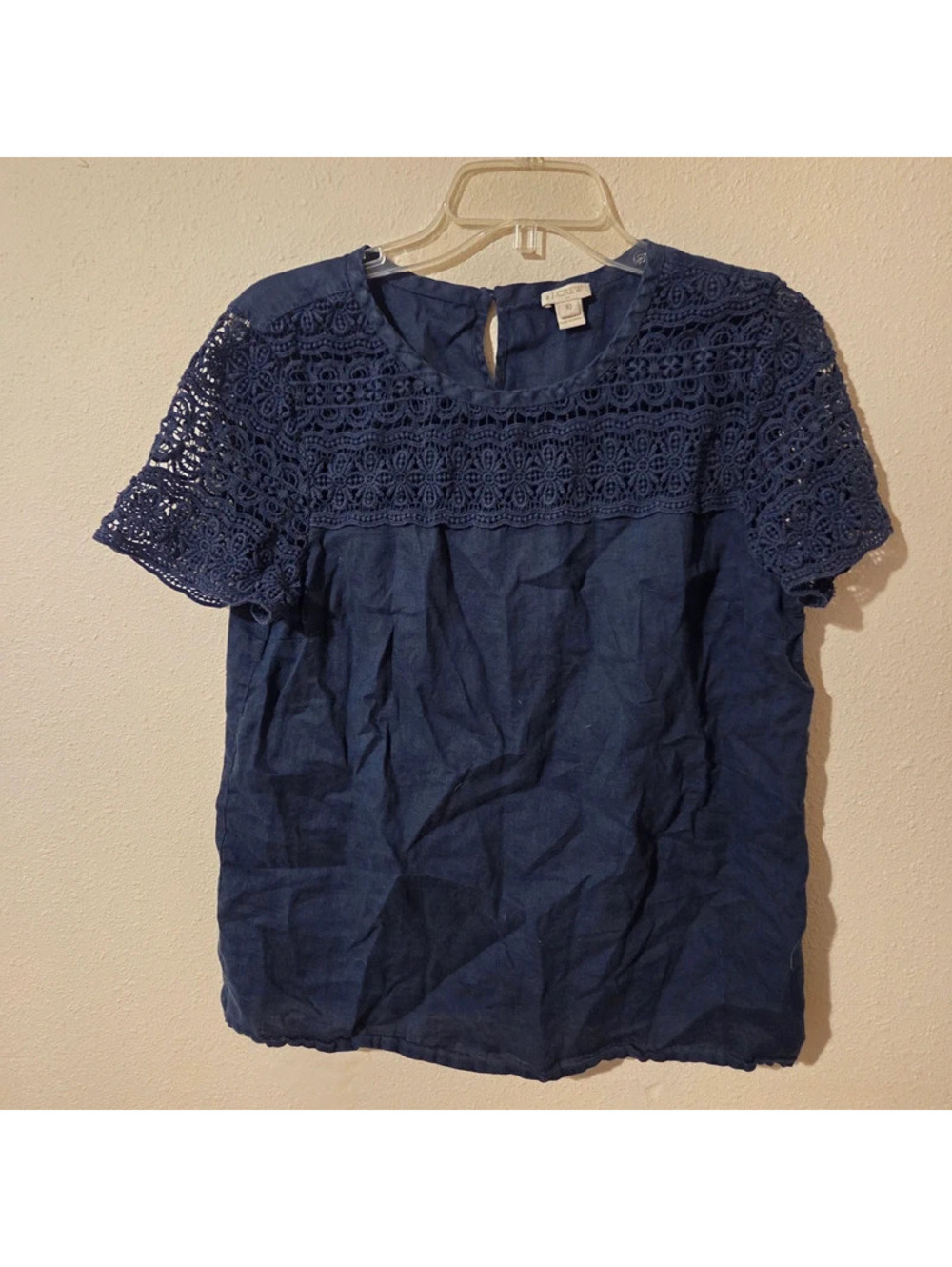 J. Crew navy lace shortsleeve blouse